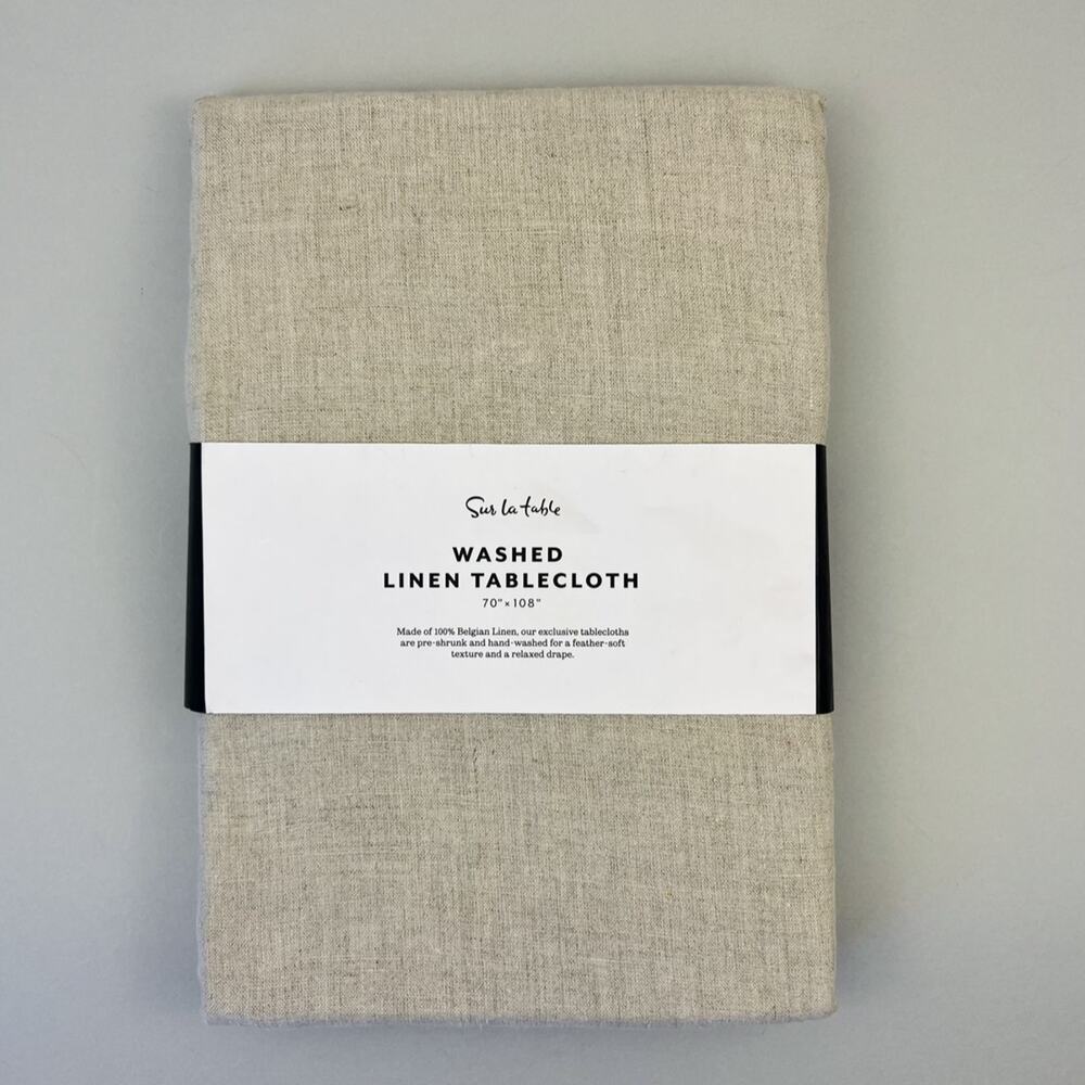 Sur La Table Washed Linen Tablecloth 70x108 Neutral Belgian Flax Handcrafted New
